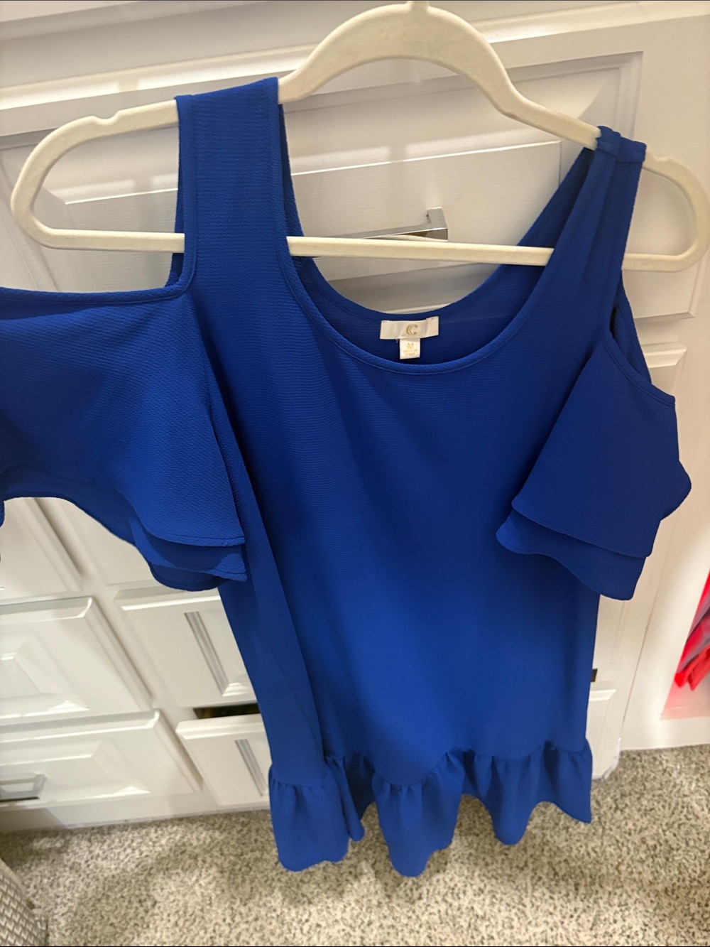 C Royal Blue Cold-Shoulder Ruffle Hem dress